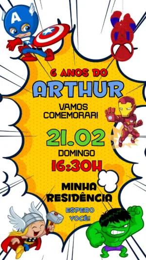 Convite Digital Super-Heróis Estilo Gibi Modelo Editável