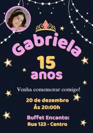 Convite Digital 15 Anos Tema Estrelas e Coroa Editável