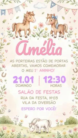 Convite de Aniversário Cavalinho Aquarela para Editar