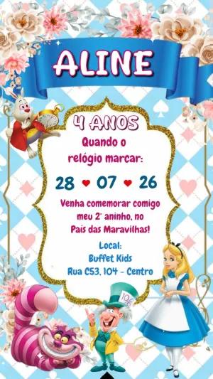 Vídeo Convite de Aniversário Alice no País das Maravilhas Editável
