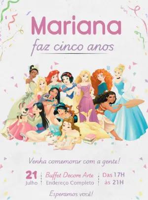 Convite de Aniversário Princesas Disney Modelo Editável