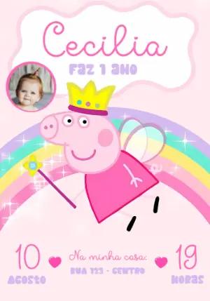 Convite Aniversário Peppa Pig Fada com Foto para Editar Online