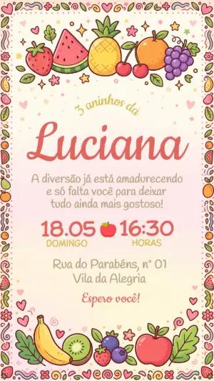 Convite de Aniversário Infantil Tema Frutinhas Editável