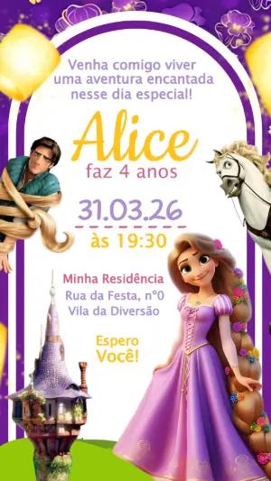Convite de Aniversário Rapunzel Encantado para Editar