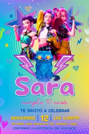 Invitación de Cumpleaños Las Guerreras K-Pop para Editar