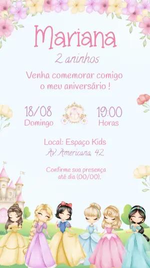 Convite Animado Aniversário Princesas Disney para Editar