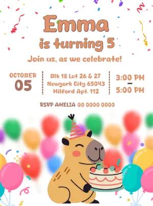 Cute Capybara Birthday Invitation to Edit Online