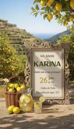 Convite de Aniversário Tema Limão Siciliano Rústico Editável