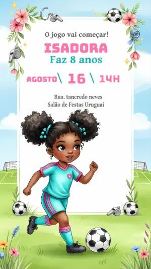 Convite Aniversário Futebol Feminino Menina para Editar Online