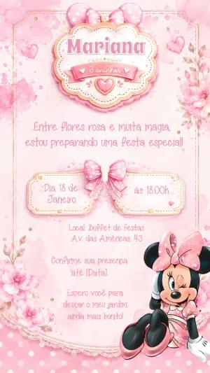 Convite de Aniversário Minnie Baby Rosa Editável