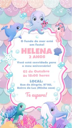 Convite de Aniversário Fundo do Mar Menina para Editar