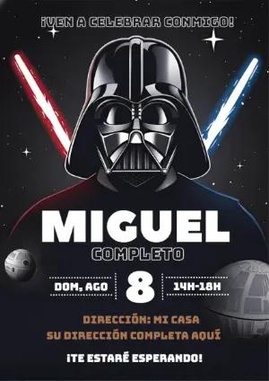 Invitación de Cumpleaños Star Wars con Darth Vader para Editar