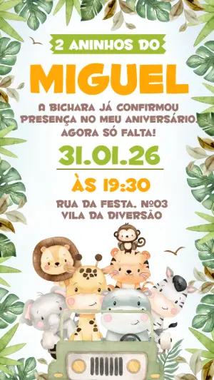 Convite de Aniversário Safari Baby com Bichinhos para Editar