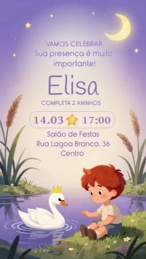 Convite de Aniversário Infantil Cisne Encantado Modelo Editável