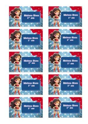 Etiqueta Escolar Mulher Maravilha Cute para Editar Online