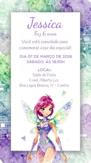Convite de Aniversário Tecna O Clube das Winx Editável