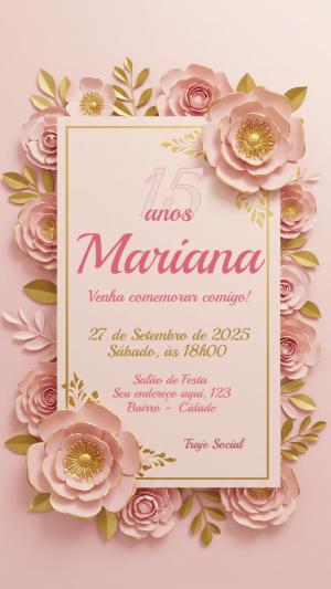 Convite de 15 Anos Elegante com Floral Dourado