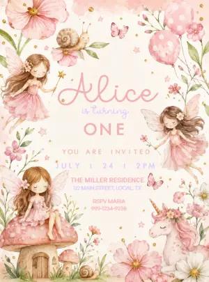 Editable Fairy First Birthday Invitation Template