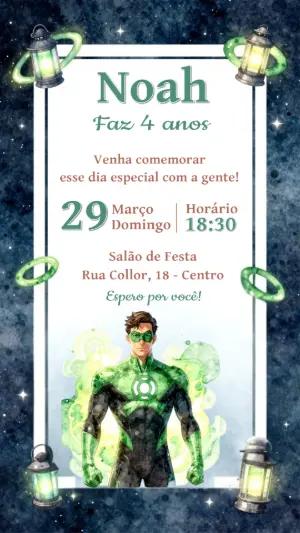 Convite de Aniversário Lanterna Verde Editável para Menino