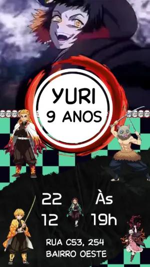 Convite Animado Aniversário Demon Slayer para Editar Online