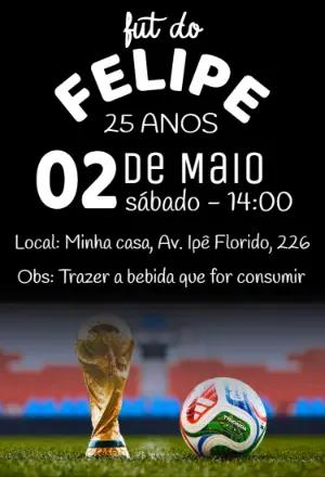 Convite de Aniversário Futebol Copa do Mundo Editável