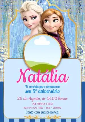 Convite de Aniversário Frozen com Elsa e Anna Juntas Editável
