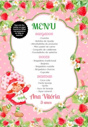 Menu Aniversário Moranguinho para Editar e Imprimir