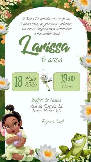 Convite Digital Infantil A Princesa e o Sapo para Editar