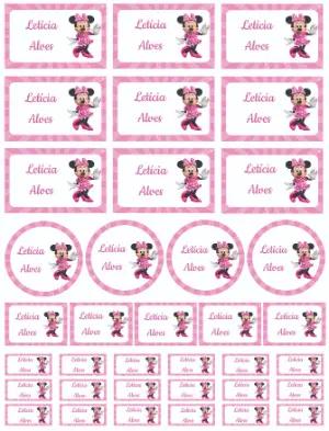Kit de Etiquetas Escolares Minnie Rosa Modelo Editável
