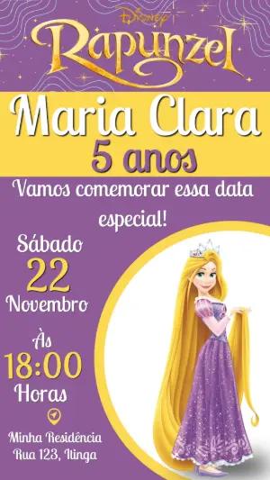 Convite Rapunzel Disney Aniversário Menina Editável