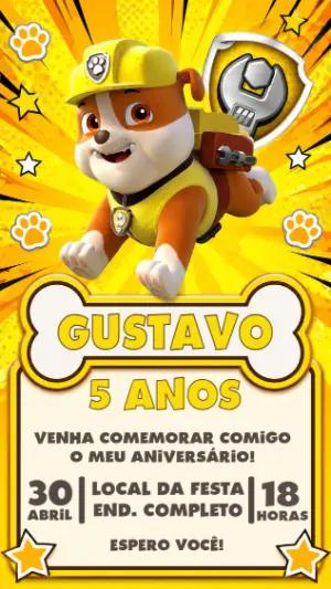 Convite de Aniversário Rubble Patrulha Canina para Editar