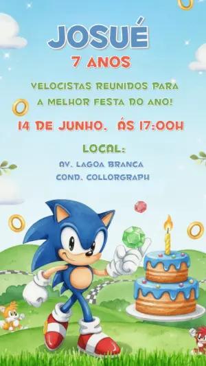 Convite Digital Aniversário Sonic Clássico Editável