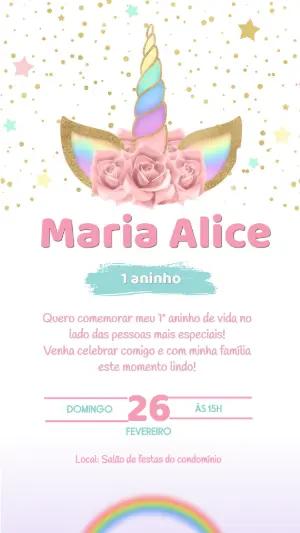Convite de Aniversário Unicórnio Mágico Dourado para Editar