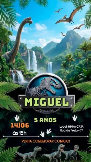 Convite de Aniversário Dinossauros Aventura na Selva Editável
