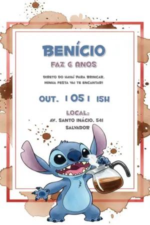 Convite de Aniversário Stitch com Café para Editar Online