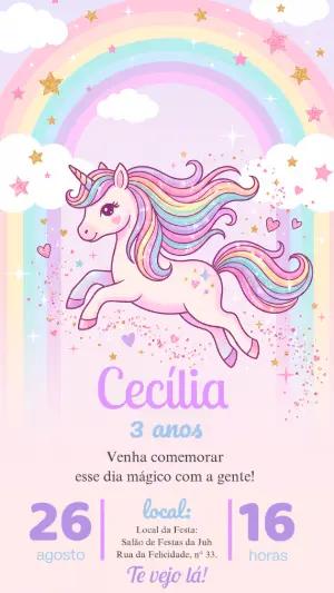 Convite de Aniversário Unicórnio Mágico para Editar Online