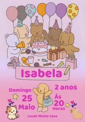Convite de Aniversário Animais Fofos para Editar Online