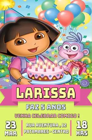 Convite de Aniversário Dora Aventureira para Editar Online