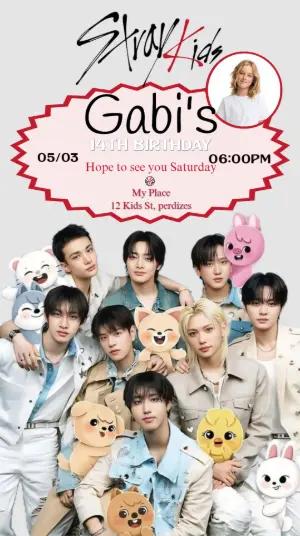 Editable K-pop Stray Kids  Birthday Invitation with Photo Template