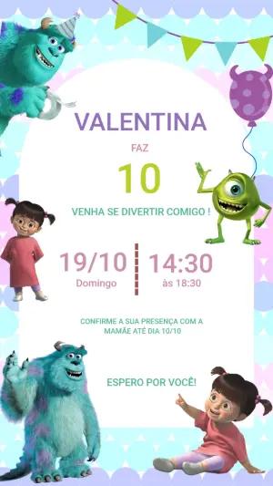 Convite Aniversário Monstros SA Editável com Personagens