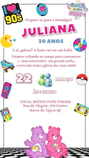 Convite de Aniversário Anos 90 e 2000 Editável