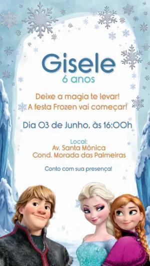 Convite Aniversário Frozen com Personagens para Editar Online