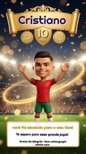 Convite Animado Aniversário Futebol Estilo Craque para Editar