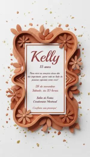 Convite de 15 Anos Terracota 3D Floral para Editar