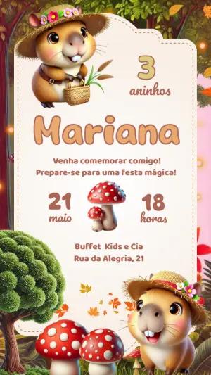 Convite de Aniversário Capivara Fofa para Editar Online