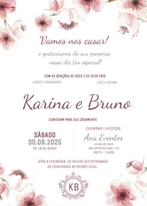 Convite de Casamento Floral Cerejeira para Editar Online