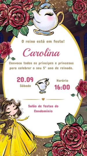 Convite A Bela e a Fera Princesa Dourado para Editar