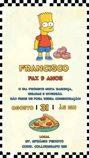 Convite de Aniversário Bart Simpson Divertido para Editar