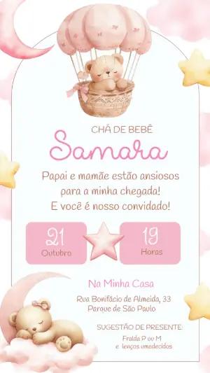 Convite Chá de Bebê Ursinha Baloeira para Editar Online