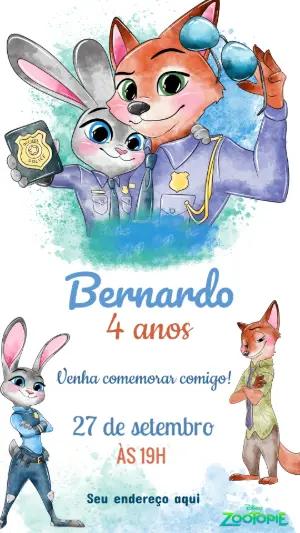 Convite de Aniversário Zootopia com Judy e Nick para Editar
